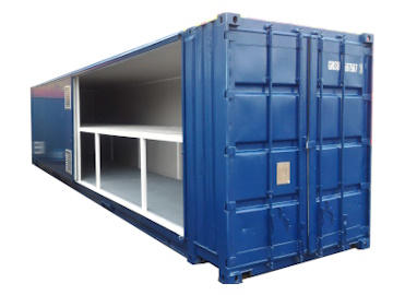 container magazzino open side due piani stoccaggio